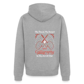 La plume est mon épée, et la calligraphie est mon art de la guerre. - Veste à capuche bio Premium Unisexe - gris chiné - Dos - Nico (187cm)