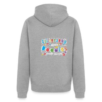 Kalligrafie: Hier werden Kritzeleien schillernd. - Unisex Premium Bio Zip Hoodie - Grau meliert - Hinten - Nico (187cm)