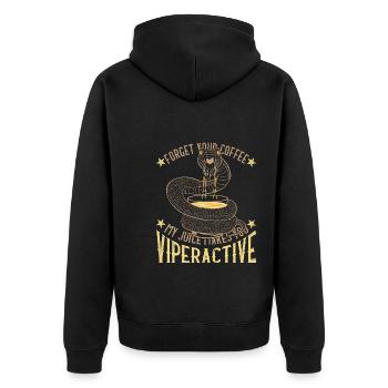 Vergiss deinen Kaffee, mein Saft macht dich viperaktiv - Unisex Premium Bio Zip Hoodie - Schwarz - Hinten - Nico (187cm)