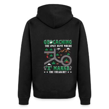 Die einzige Jagd, bei der "X" den Schatz markiert! - Unisex Premium Bio Zip Hoodie - Schwarz - Hinten - Nico (187cm)