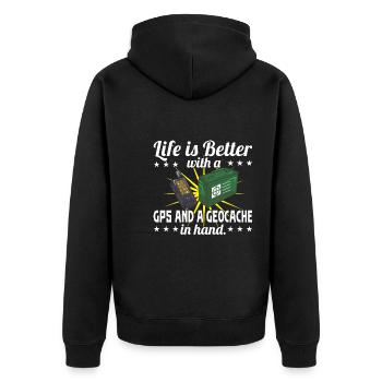 La vie est meilleure avec un GPS et une géocache en main. - Veste à capuche bio Premium Unisexe - noir - Dos - Nico (187cm)