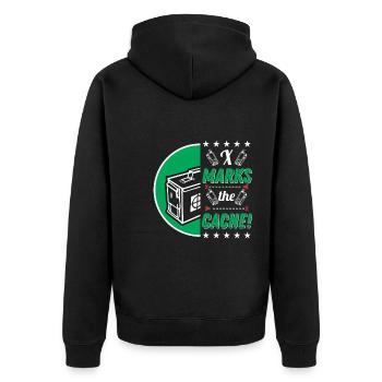 X markiert den Cache! - Unisex Premium Bio Zip Hoodie - Schwarz - Hinten - Nico (187cm)
