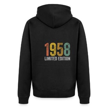 Jahrgang 1958 Limited Edition Geburtstag - Unisex Premium Bio Zip Hoodie - Schwarz - Hinten - Nico (187cm)
