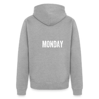 Montag Wochentag - Unisex Premium Bio Zip Hoodie - Grau meliert - Hinten - Nico (187cm)