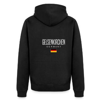 Gelsenkirchen - Unisex Premium Bio Zip Hoodie - Schwarz - Hinten - Nico (187cm)