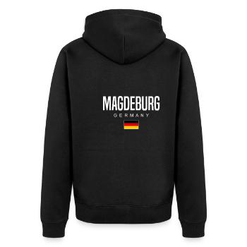 Magdeburg - Unisex Premium Bio Zip Hoodie - Schwarz - Hinten - Nico (187cm)