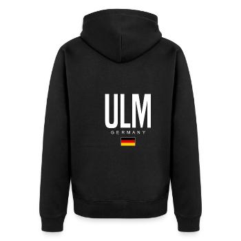 Ulm - Unisex Premium Organic Zip Hoodie - black - Back - Nico (187cm)
