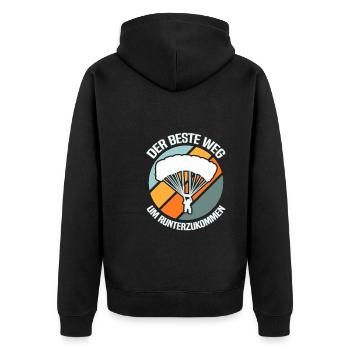 Fallschirmspringen Fallschirmspringer - Unisex Premium Bio Zip Hoodie - Schwarz - Hinten - Nico (187cm)