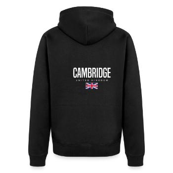 Cambridge Vereinigtes Königreich - Unisex Premium Bio Zip Hoodie - Schwarz - Hinten - Nico (187cm)