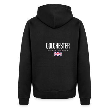 Colchester Vereinigtes Königreich - Unisex Premium Bio Zip Hoodie - Schwarz - Hinten - Nico (187cm)