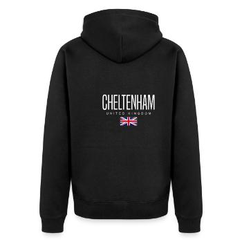 Cheltenham Vereinigtes Königreich - Unisex Premium Bio Zip Hoodie - Schwarz - Hinten - Nico (187cm)