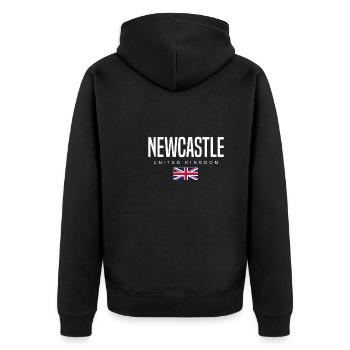 Newcastle Vereinigtes Königreich - Unisex Premium Bio Zip Hoodie - Schwarz - Hinten - Nico (187cm)