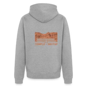 Tempel-up - Unisex Premium Bio Zip Hoodie - Grau meliert - Hinten - Nico (187cm)