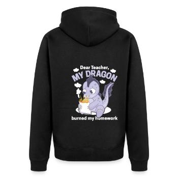 Dear Teacher, my dragon burned my homework - Unisex Premium Organic Zip Hoodie - black - Back - Nico (187cm)