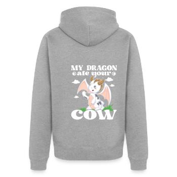 Mon dragon a mangé ta vache - Veste à capuche bio Premium Unisexe - gris chiné - Dos - Nico (187cm)
