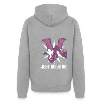 Nur Questen - Unisex Premium Bio Zip Hoodie - Grau meliert - Hinten - Nico (187cm)
