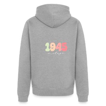1945 Anniversaire Année de naissance - Veste à capuche bio Premium Unisexe - gris chiné - Dos - Nico (187cm)