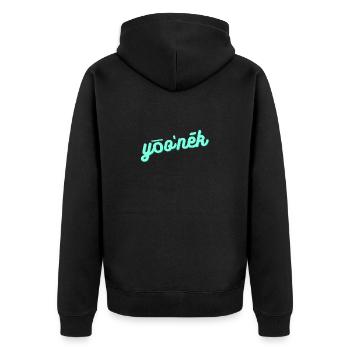 Einzigartig / unique - Unisex Premium Bio Zip Hoodie - Schwarz - Hinten - Nico (187cm)