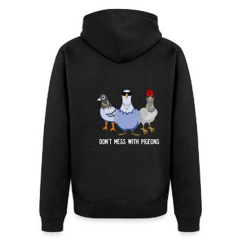 Cooles Don't Mess Pigeons Design für Taubenfans - Unisex Premium Bio Zip Hoodie - Schwarz - Hinten - Nico (187cm)