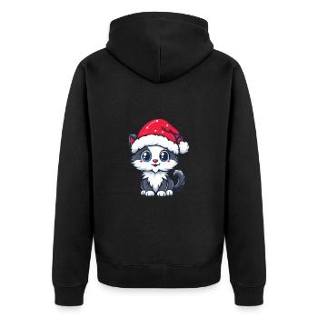 Katze Weihnachten Niedlich - Unisex Premium Bio Zip Hoodie - Schwarz - Hinten - Nico (187cm)