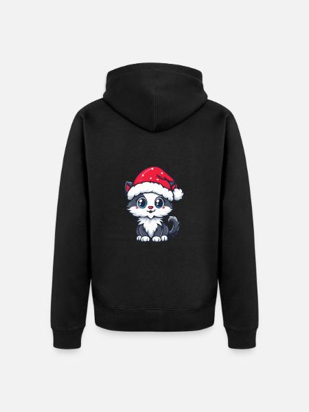 Katze Weihnachten Niedlich - Unisex Premium Bio Zip Hoodie - Schwarz