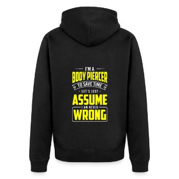 Piercing Tattoo Ring - Unisex Premium Bio Zip Hoodie - Schwarz - Hinten - Nico (187cm)