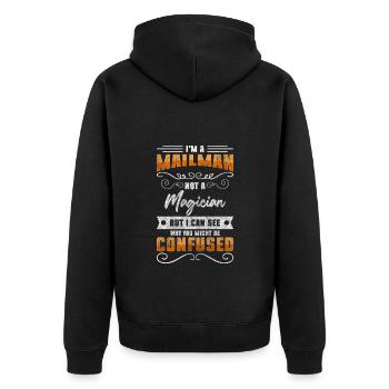 Postman Parcel Work Messenger - Unisex Premium Organic Zip Hoodie - black - Back - Nico (187cm)