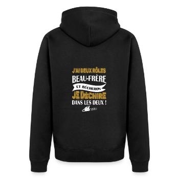j'ai deux rôles beau-frère et bûcheron t-shirt - Veste à capuche bio Premium Unisexe - noir - Dos - Nico (187cm)