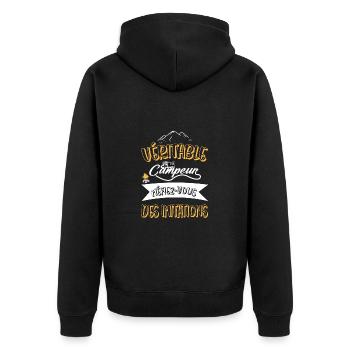 Véritable campeur t-shirt camping-car humoristique - Veste à capuche bio Premium Unisexe - noir - Dos - Nico (187cm)