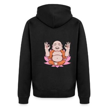 Buddha Mönch Namaste Buddhismus I Geschenk - Unisex Premium Bio Zip Hoodie - Schwarz - Hinten - Nico (187cm)