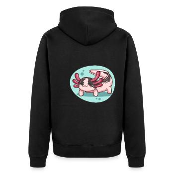 Piebald Axolotl Design für Axolotl-Liebhaber - Unisex Premium Bio Zip Hoodie - Schwarz - Hinten - Nico (187cm)