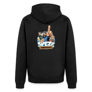 Spezewirtschaft - Hier könnte Ihre Werbung stehen! - Unisex Premium Bio Zip Hoodie - Schwarz - Hinten - Nico (187cm)