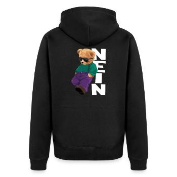 Teddy Rebel Neon Outfit NEIN - Unisex Premium Bio Zip Hoodie - Schwarz - Hinten - Nico (187cm)
