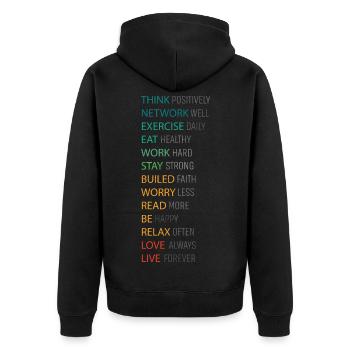 THINK POSITIVE - Unisex Premium Bio Zip Hoodie - Schwarz - Hinten - Nico (187cm)