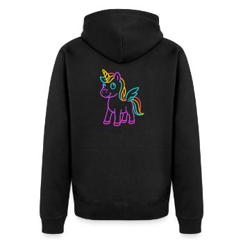 Süßes Pegasus Einhorn | Neon Design Fantasymotiv - Unisex Premium Bio Zip Hoodie - Schwarz - Hinten - Nico (187cm)