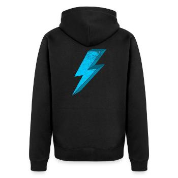 Elektrischer Blitz Design 3D - Unisex Premium Bio Zip Hoodie - Schwarz - Hinten - Nico (187cm)
