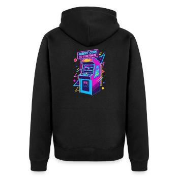 Retro Arcade Design für Gamer & Zocker - Unisex Premium Bio Zip Hoodie - Schwarz - Hinten - Nico (187cm)