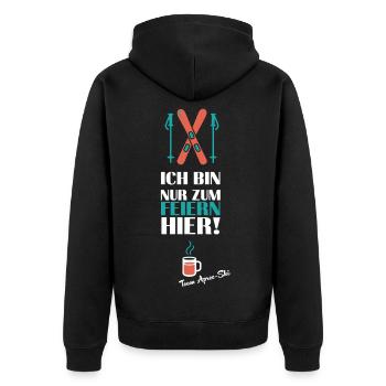 Apres-Ski - Ich bin nur zum feiern hier - Unisex Premium Bio Zip Hoodie - Schwarz - Hinten - Nico (187cm)