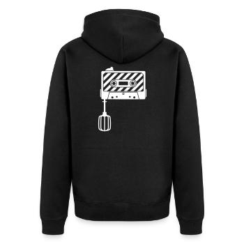 Mixtape vs. Mixer – Retro DJ Music Cassette  - Unisex Premium Bio Zip Hoodie - Schwarz - Hinten - Nico (187cm)
