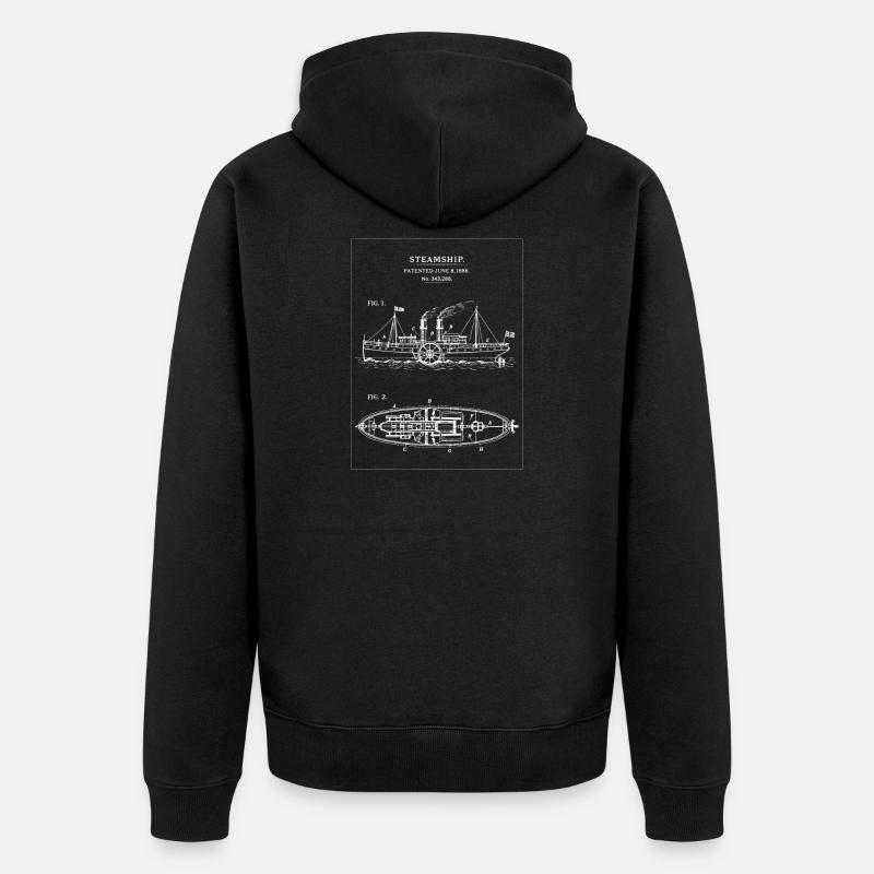 Dampfschiff Blueprint Dampfschiff - Unisex Premium Bio Zip Hoodie - Schwarz