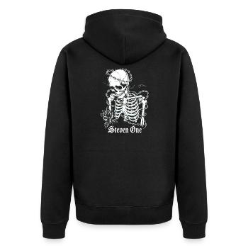 Skeleton with chain and flower - Unisex Premium Organic Zip Hoodie - black - Back - Nico (187cm)
