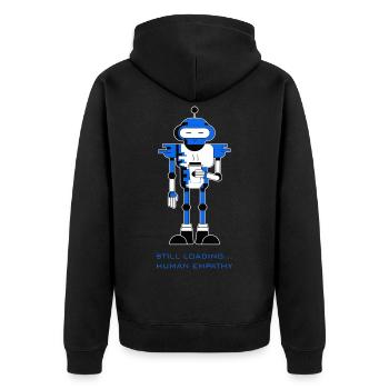 Lädt noch... Menschliche Empathie - Unisex Premium Bio Zip Hoodie - Schwarz - Hinten - Nico (187cm)
