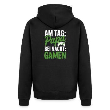 By day dad By night Gamer Gamer Dad with - Unisex Premium Organic Zip Hoodie - black - Back - Nico (187cm)