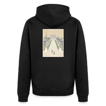Pariser Ziel — Radfahrer-Erinnerung - Unisex Premium Bio Zip Hoodie - Schwarz - Hinten - Nico (187cm)