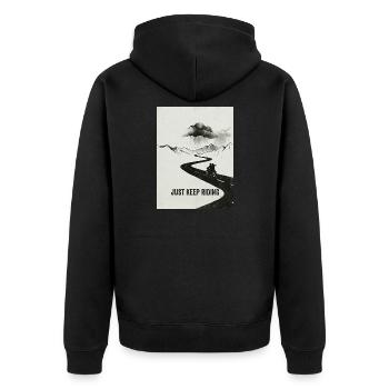 Just Keep Riding Motorcycle Adventure - Unisex Premium Organic Zip Hoodie - black - Back - Nico (187cm)