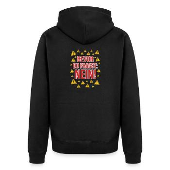 Bevor du fragst: Nein! - Unisex Premium Bio Zip Hoodie - Schwarz - Hinten - Nico (187cm)
