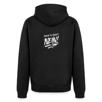 Bevor du fragst Nein freches Statement Büro Spruch - Unisex Premium Bio Zip Hoodie - Schwarz - Hinten - Nico (187cm)