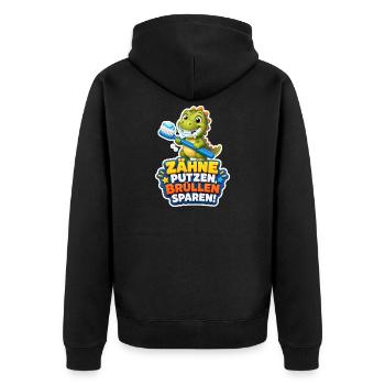 Dino Zähne putzen Brüllen sparen Spruch Kinder - Unisex Premium Bio Zip Hoodie - Schwarz - Hinten - Nico (187cm)