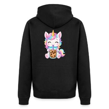 Niedlicher Einhorn mit Bubble Tea - Unisex Premium Bio Zip Hoodie - Schwarz - Hinten - Nico (187cm)