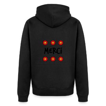 VIELEN DANK. DANKE. VIELEN DANK. JAHRESTAG. GEBURT. - Unisex Premium Bio Zip Hoodie - Schwarz - Hinten - Nico (187cm)